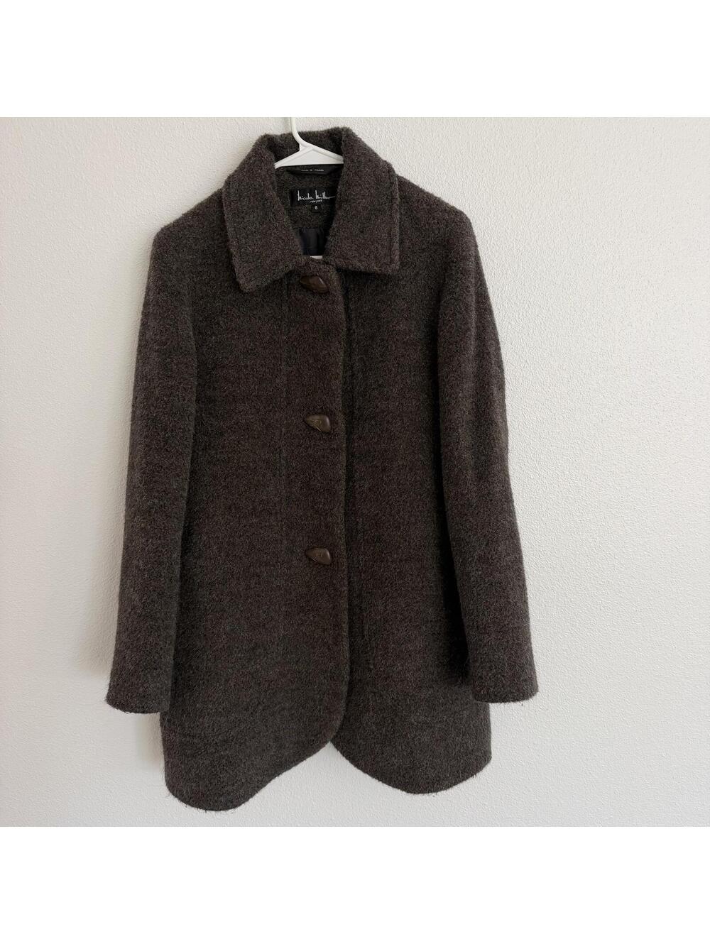 Vintage 80's Nicole Miller Alpaca Mohair Car Coat Made in Poland Sz 6 Brown Gray